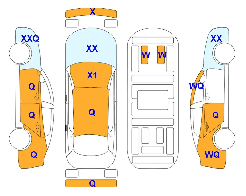 Схема кузова с отметками аукциона Lotte Auto Auction