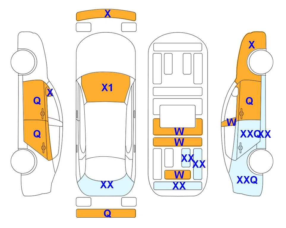 Схема кузова с отметками аукциона Lotte Auto Auction