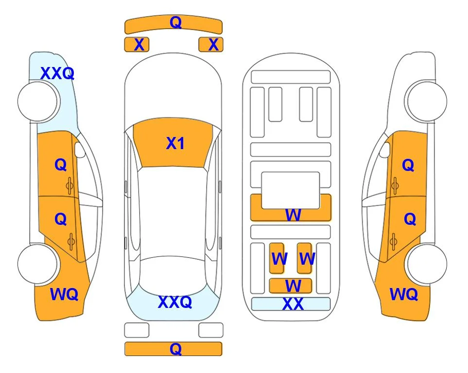 Схема кузова с отметками аукциона Lotte Auto Auction