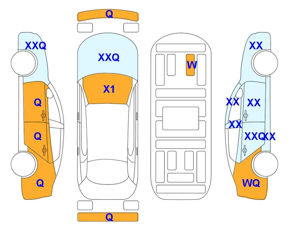 Схема кузова с отметками аукциона Lotte Auto Auction