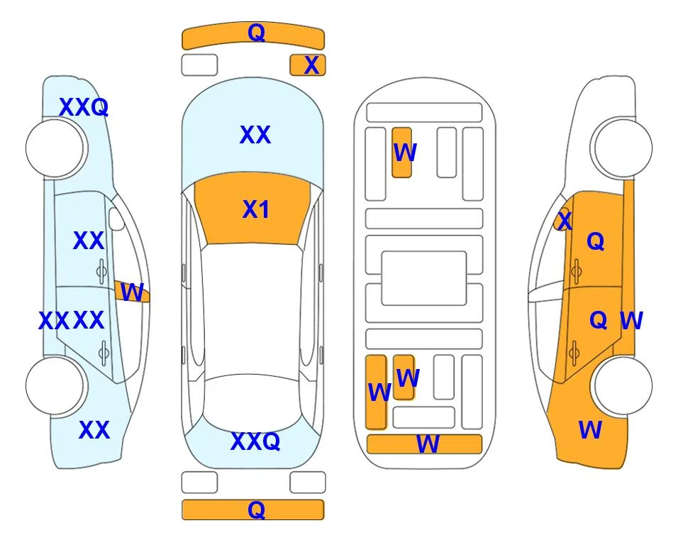 Схема кузова с отметками аукциона Lotte Auto Auction