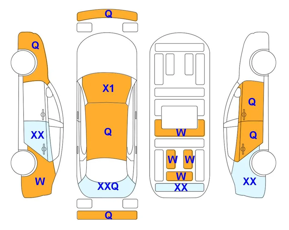 Схема кузова с отметками аукциона Lotte Auto Auction