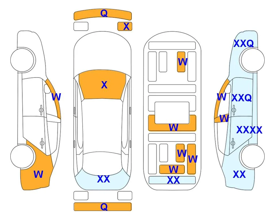 Схема кузова с отметками аукциона Lotte Auto Auction
