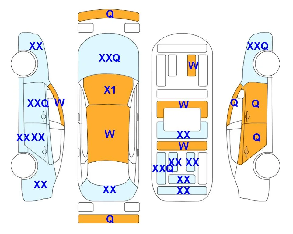 Схема кузова с отметками аукциона Lotte Auto Auction