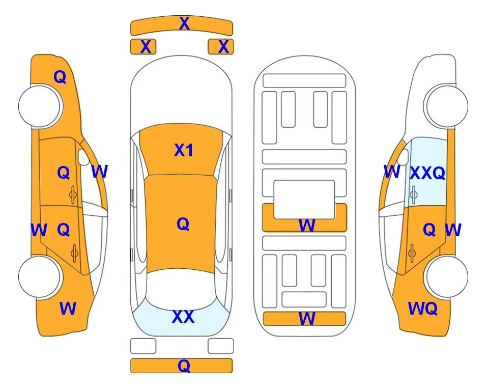 Схема кузова с отметками аукциона Lotte Auto Auction
