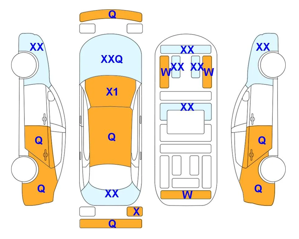 Схема кузова с отметками аукциона Lotte Auto Auction