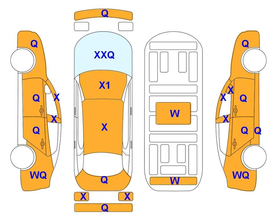 Схема кузова с отметками аукциона Lotte Auto Auction
