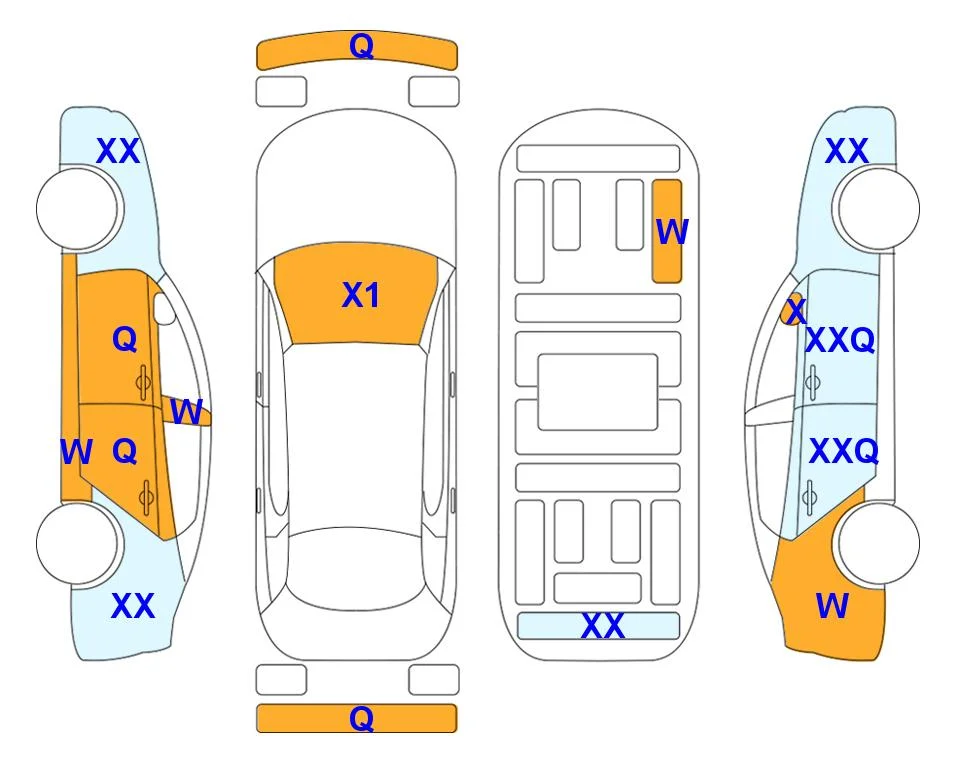 Схема кузова с отметками аукциона Lotte Auto Auction