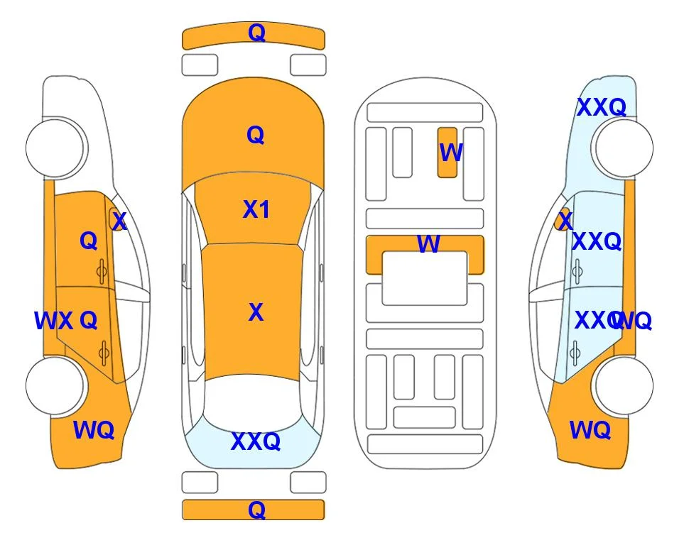 Схема кузова с отметками аукциона Lotte Auto Auction