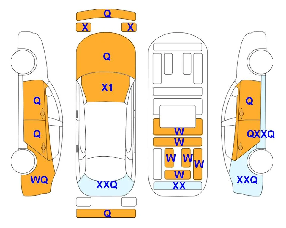 Схема кузова с отметками аукциона Lotte Auto Auction