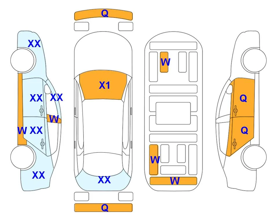 Схема кузова с отметками аукциона Lotte Auto Auction