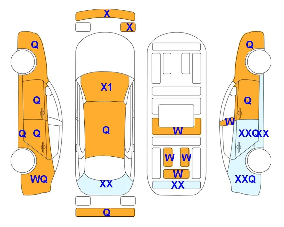 Схема кузова с отметками аукциона Lotte Auto Auction