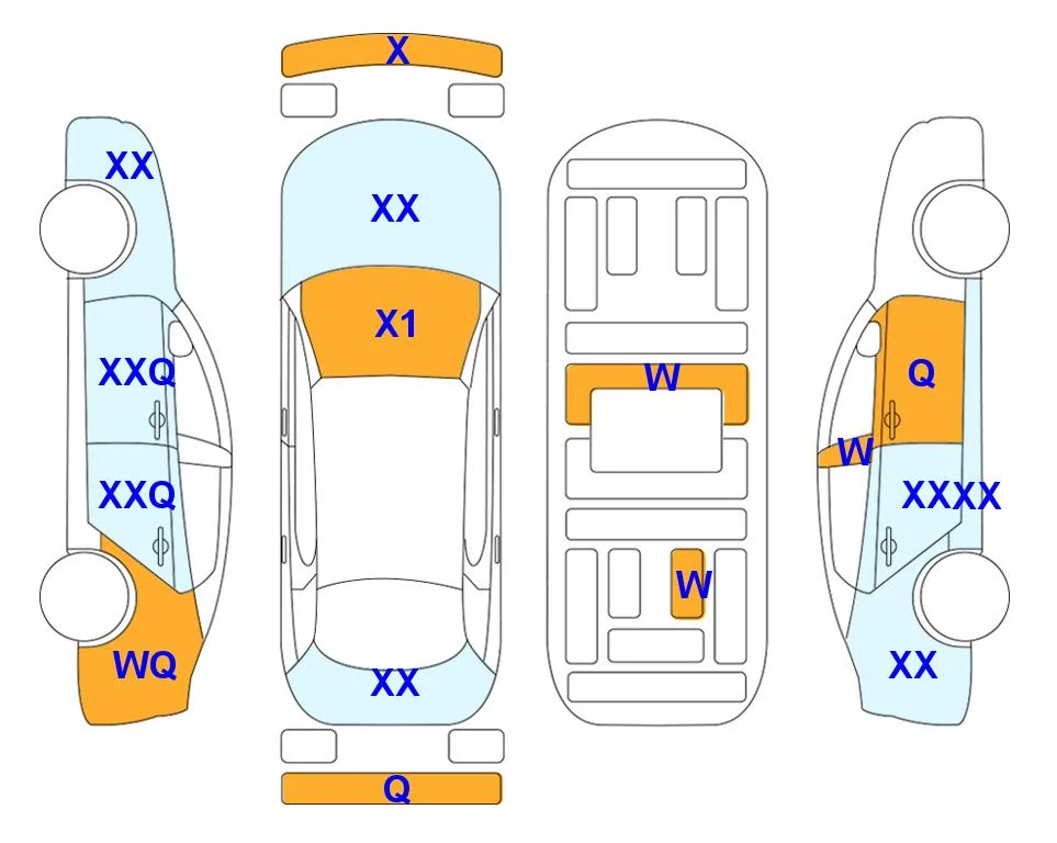 Схема кузова с отметками аукциона Lotte Auto Auction