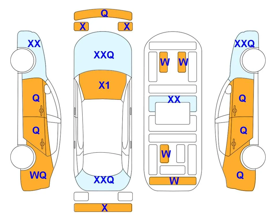Схема кузова с отметками аукциона Lotte Auto Auction