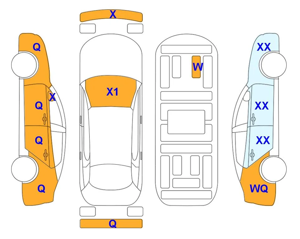 Схема кузова с отметками аукциона Lotte Auto Auction