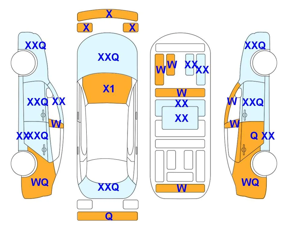 Схема кузова с отметками аукциона Lotte Auto Auction