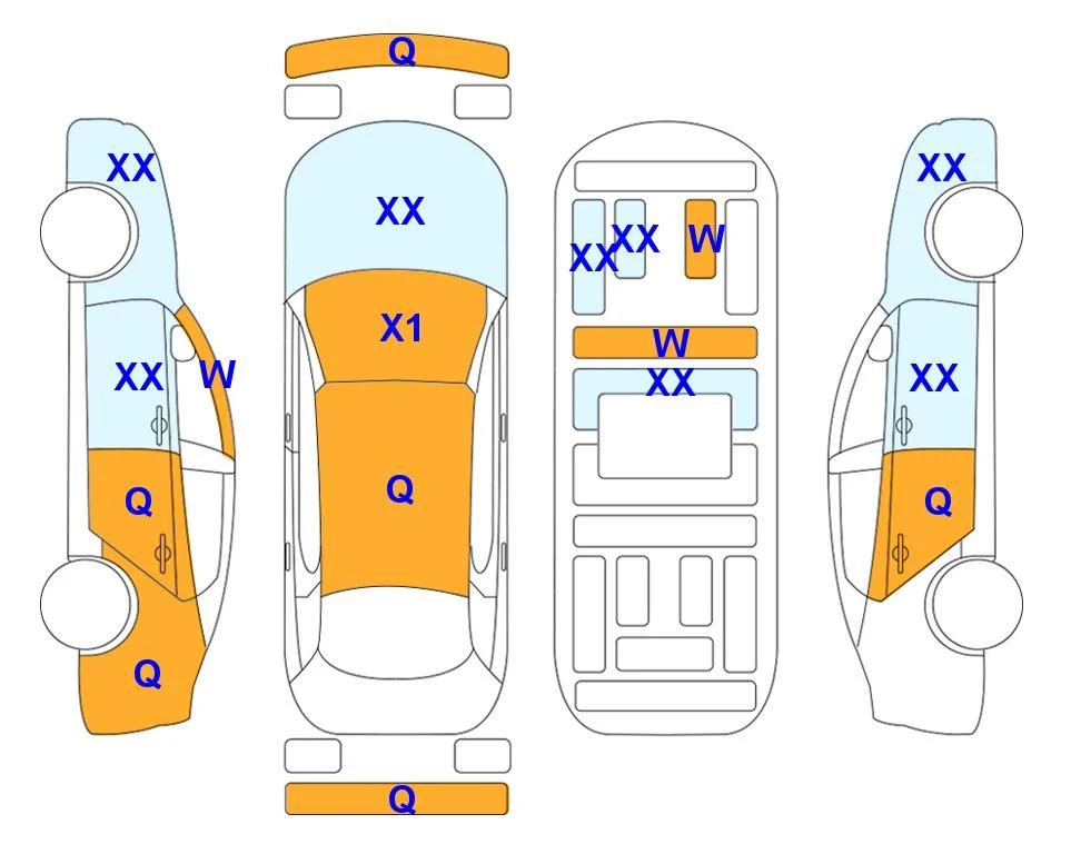 Схема кузова с отметками аукциона Lotte Auto Auction