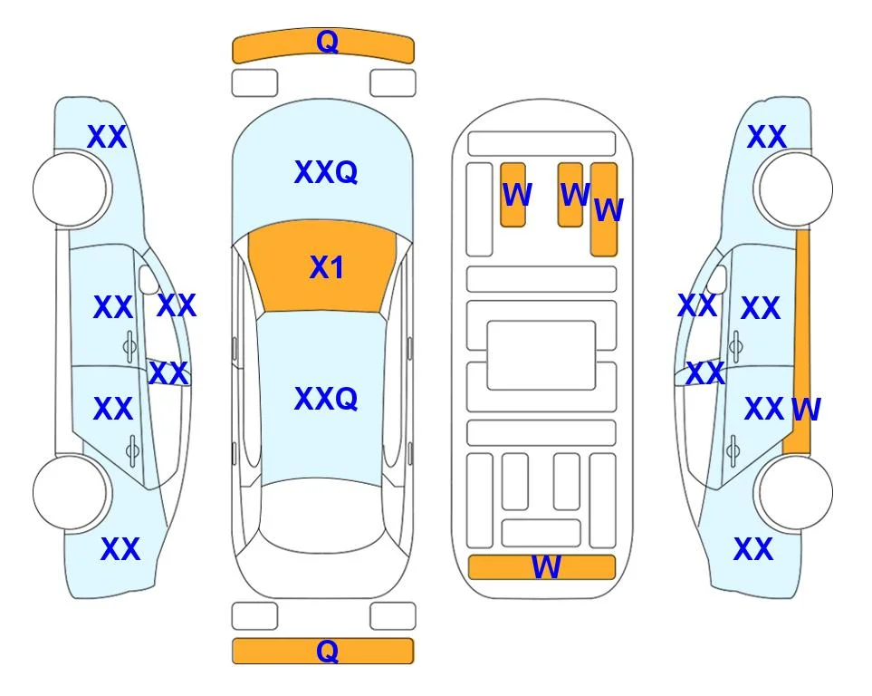 Схема кузова с отметками аукциона Lotte Auto Auction
