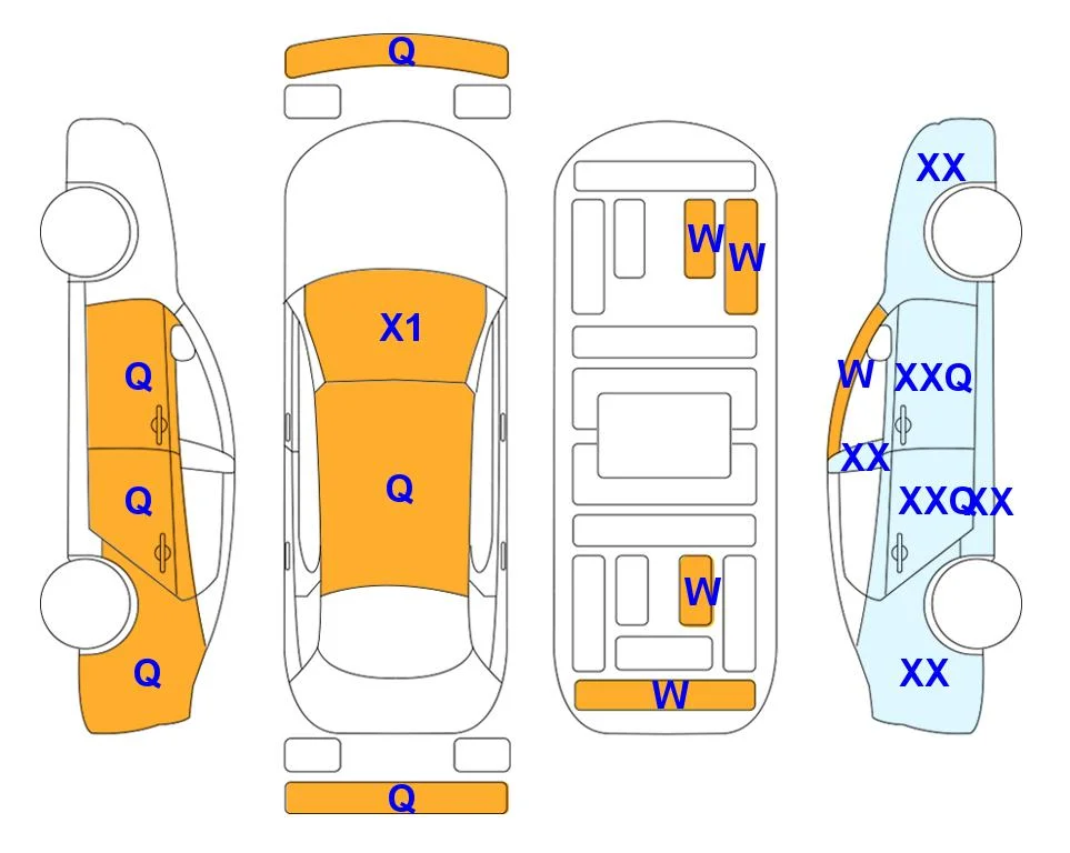 Схема кузова с отметками аукциона Lotte Auto Auction